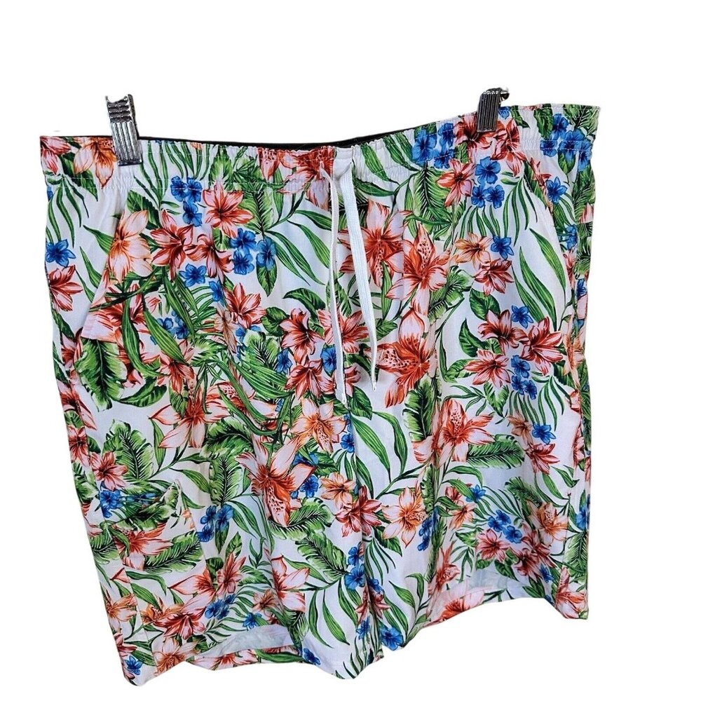 Field & Stream Mens Swim Trunks Shorts Large Pockets Drawstring Tropical Green
